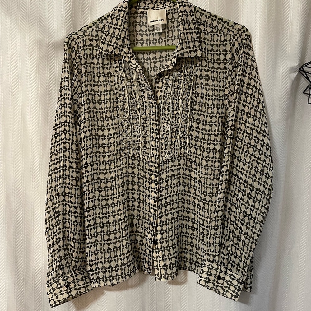 Lightweight Geometric Black and Creamy Tan Blouse by Industry